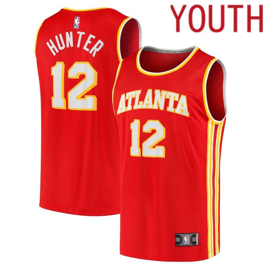 Youth Atlanta Hawks #12 De Andre Hunter Fanatics Branded Red Icon Edition 2021-22 Fast Break Replica NBA Jersey